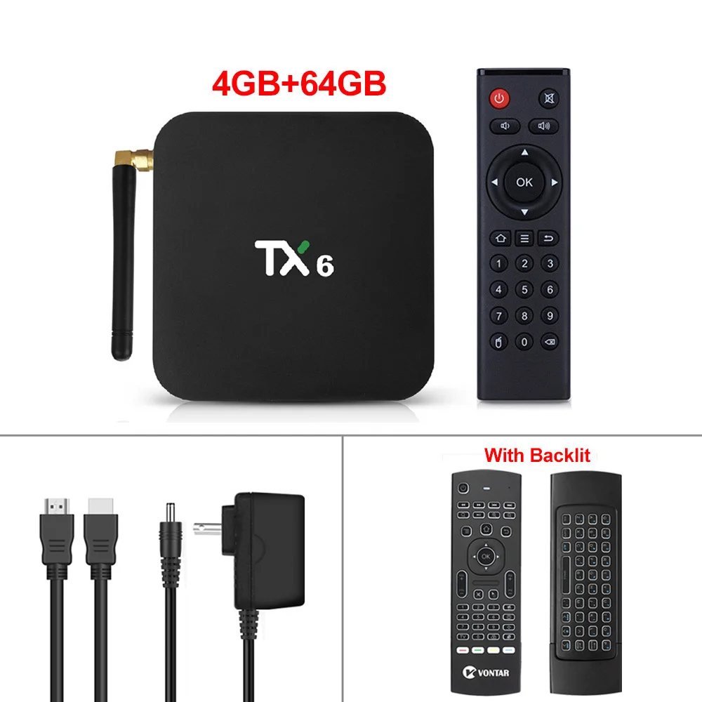 TX6 Android 9,0 Smart tv Box Android Box Allwinner H6 4 Гб ОЗУ 32 Гб ПЗУ поддержка 4K H.265 2,4G/5G WiFi BT4.1 медиаплеер Tanix TX6 - Цвет: 4G64G MX3 air mouse