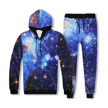 

2018 Hot 2 Piece Set Men And Women Casual Tracksuits 3D Print Fashion the Milky Way Hoodies Hooded+Pants Sweatshirt Track Suit
