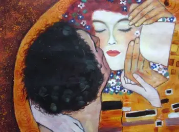 

100%Handmade Gustav Klimt The Kiss Close up Oil Painting 24x36.NOT poster.