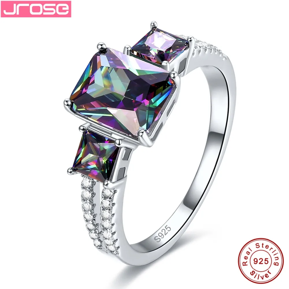 

Hot Jrose 2 Color Engagement Ring 100% 925 Sterling Silver Rainbow & White CZ Finger Ring Women Luxurious Jewelry Brand New Gift