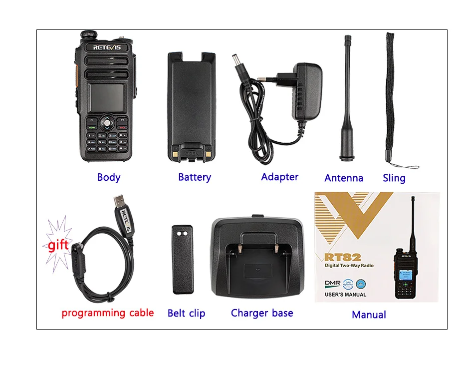 Двухдиапазонная DMR Retevis RT82 gps цифровая рация 5 Вт VHF UHF DMR IP67 Водонепроницаемый любительский радиоприемопередатчик Hf+ кабель