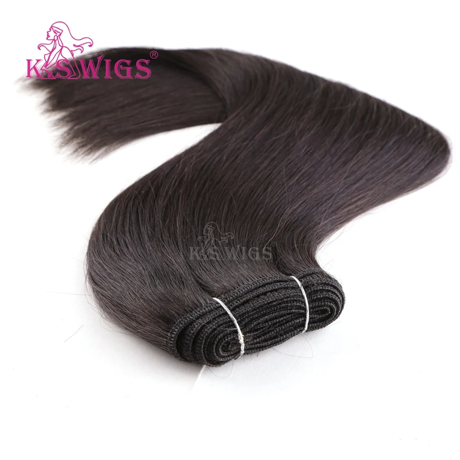 K.S WIGS 16'' 100g/pc Double Drawn Hair Weave Bundles Straight Remy Human Hair Weft 1B#