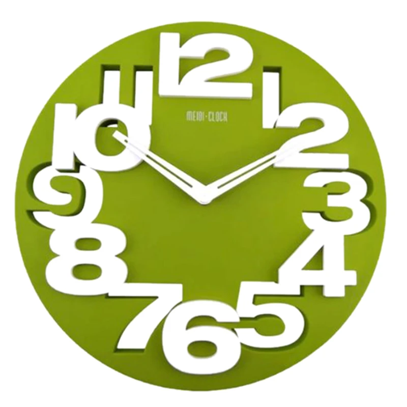 UESH-Новинка выдалбливают 3D большие цифры кухня домашний офис Декор круглой формы художественные настенные часы (зеленый)
