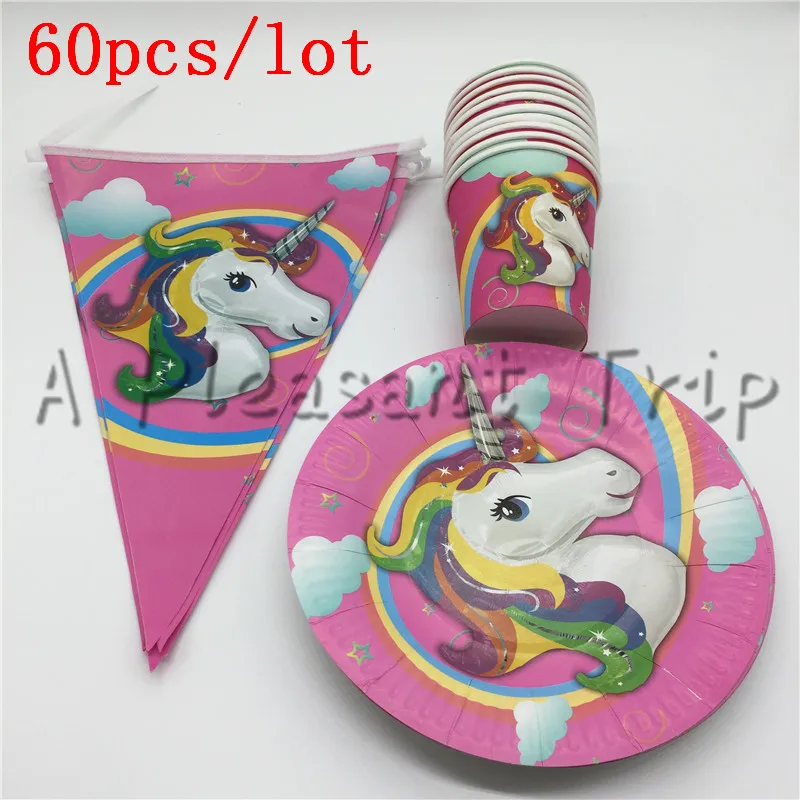 

60pcs\lot party table decoration cardboard cups cartoon Unicorn animals party baby trolls supplies festive moana party supplies