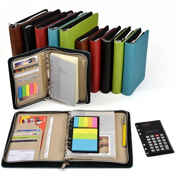 leather spiral notebook A5/A6 Zipper agenda planner organizer,Multi