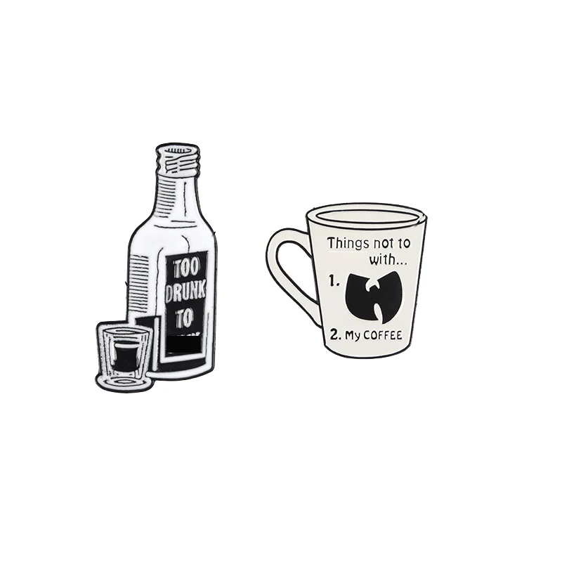 

Wine bottle Pin Punk Brooches Coffee mug cup Badges Lapel pin Enamel brooch denim Gifts for Punk Rock Music Fan friend