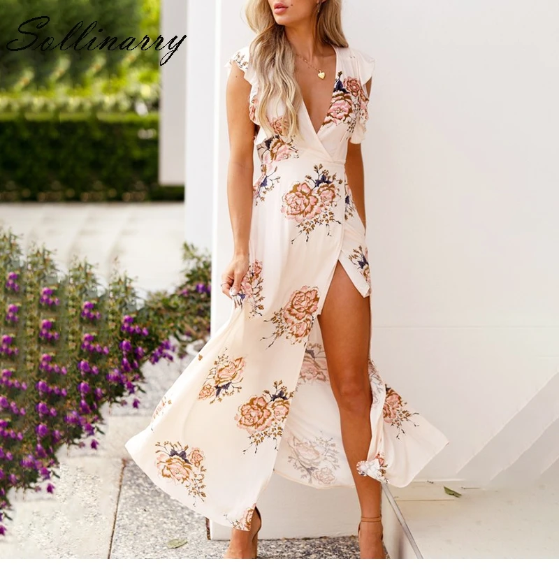 Lily Rosie Girl Ruffle floral print chiffon maxi dress Deep V neck long summer dresses 2018 New arrival chic boho beach vestidos