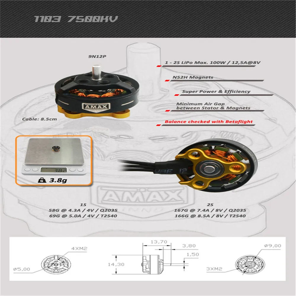 2/4 шт. amaxinno 1103 7500KV 1-2S 3,8g бесщеточный двигатель для дрона с дистанционным управлением с видом от первого лица модели запасные части Аксессуары «сделай сам»