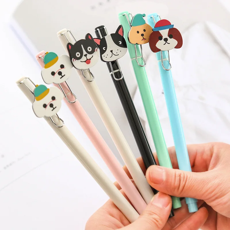 6 x Cute Kawaii Cartoon Cat Gel Ink Pen Ballpoint 0.5mm Ink School Student Pens
