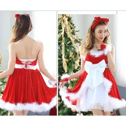 Рождественское платье Для Женщин Рождественский костюм для взрослых красный бархат мех платья пикантные женские косплей Санта Клаус