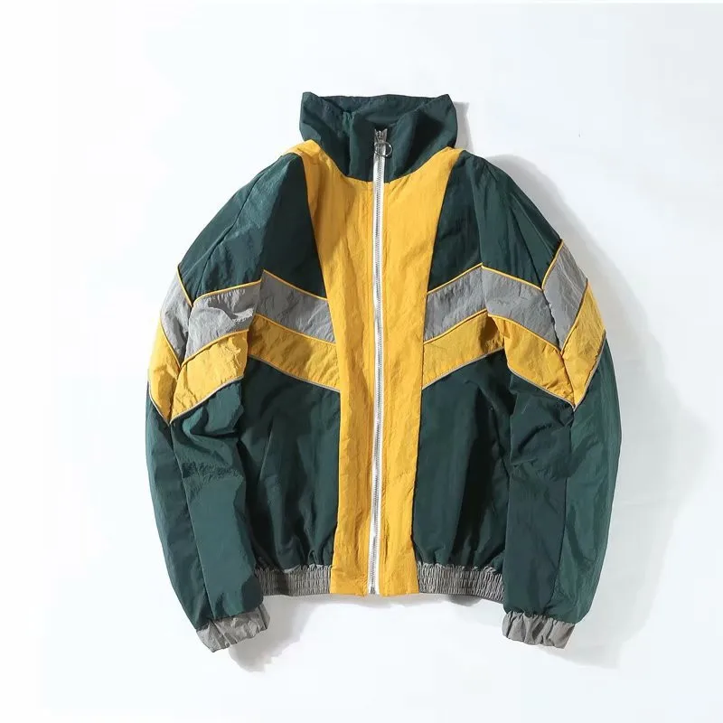 

Vintage Multicolor Color Block Patchwork Windbreaker Men Hip Hop Streetwear neutral Casual mens jackets and coats Autumn 2019