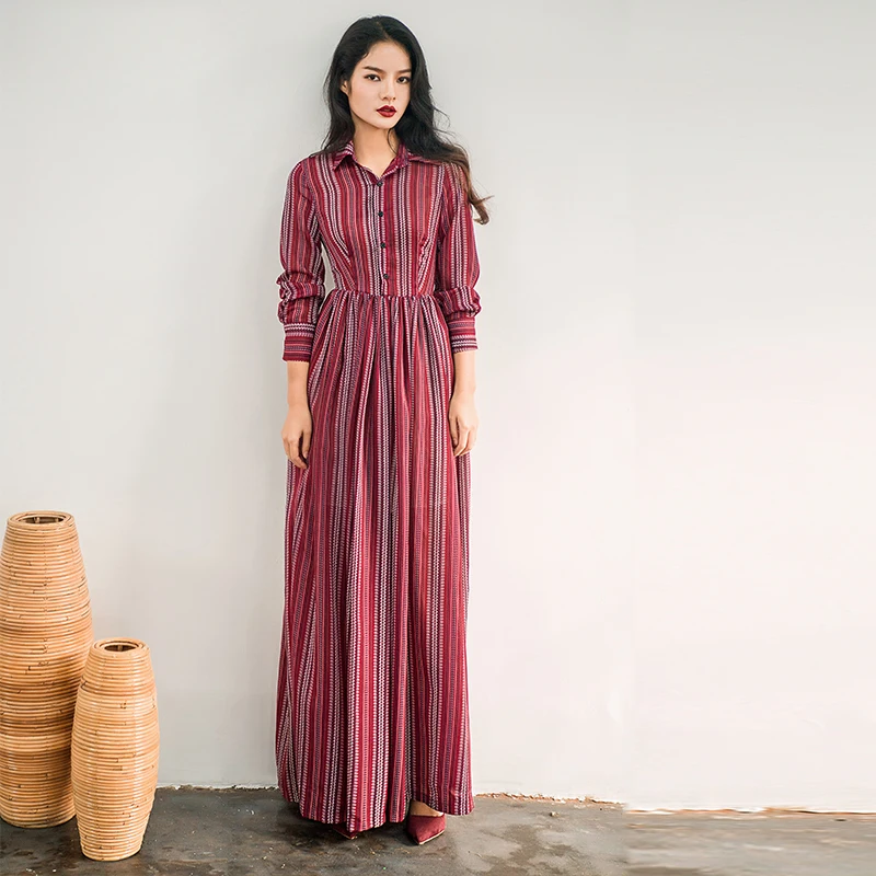 HIGH QUALITY Newest 2017 Designer Maxi Dress Women's Long Sleeve Striped Floral Printed Buttons Shirt Long Dress long-floral-maxi : image HIGH QUALITY Newest 2017 Designer Maxi Dress Women's Long Sleeve Striped Floral Printed Buttons Shirt Long Dress long-floral-maxi