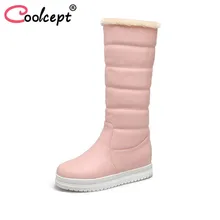 Coolcept/размеры 34-43; женские зимние сапоги до колена на толстом меху; женские сапоги на толстой платформе без застежки; теплые плюшевые зимние сапоги