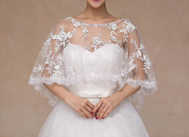 Price Bridal Wraps Cape Wedding Bolero Jackets Shrug 2019 O-Neck Crystals Free Shipping Lace Cloak White Red
