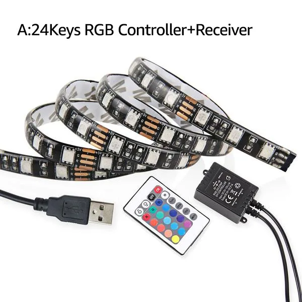 5 В USB светодиодная лента 5050 60 светодиодов/m 0.5 м 1 м 2 м rgb подсветкой ТВ Задний план с 3 Ключи/24 клавиши контроллер IP65 Водонепроницаемый лента