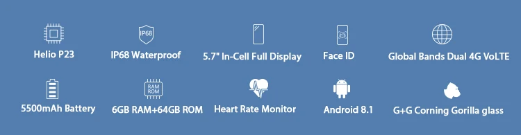 HOMTOM ZOJI Z9 6GB RAM 64GB ROM Helio P23 MTK6763 2.0GHz Octa Core 5.7 Inch Incell Corning Gorilla Glass HD+ Screen Dual Camera IP68 Waterproof Android 8.1 4G LTE Smartphone