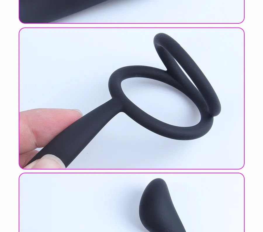 LURE Silicone Double loop anal plug dilators Male Prostate Massager Cock Ring Sex Toys Butt Plug for Men gay Adult Erotic shop 16