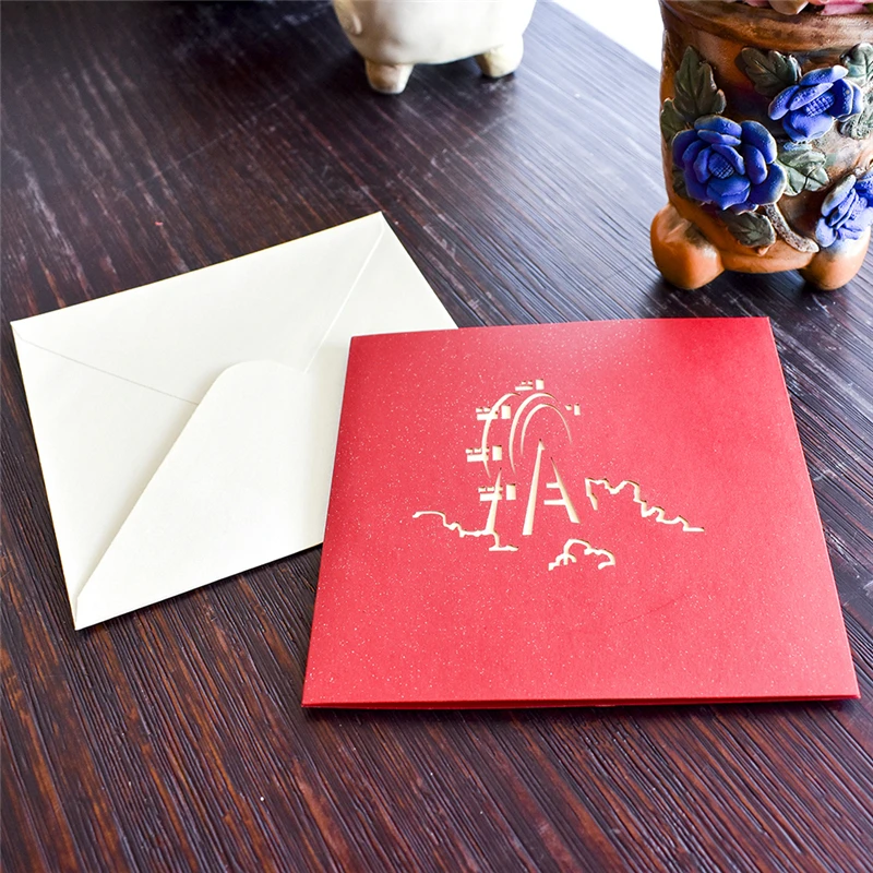 10 шт 3 цвета 3D колесо обозрения всплывающие День рождения с наклейка на конверт лазерная обработка поздравительная Почтовая открытка