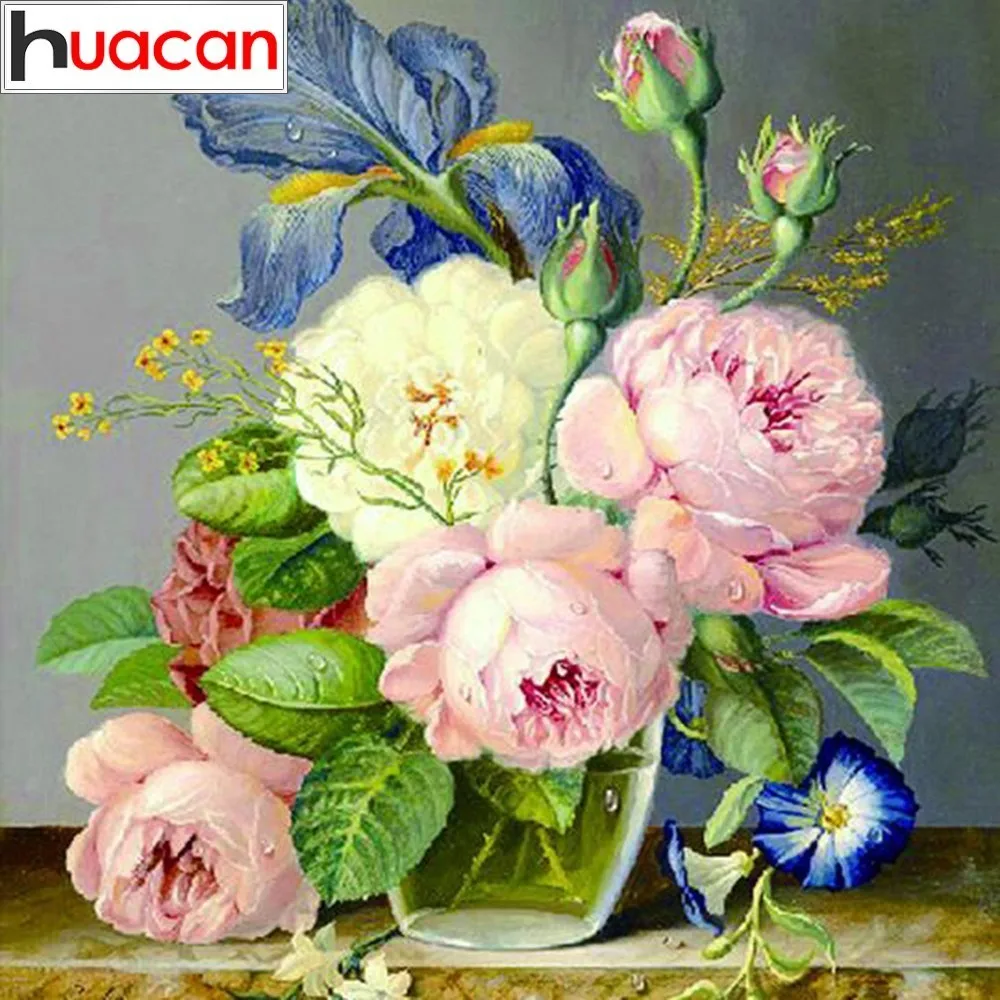 

HUACAN Full Drill Diamond Painting Cross Stitch Diamond Embroidery Roses Picture Of Rhinestone Diamond Mosaic Flowers
