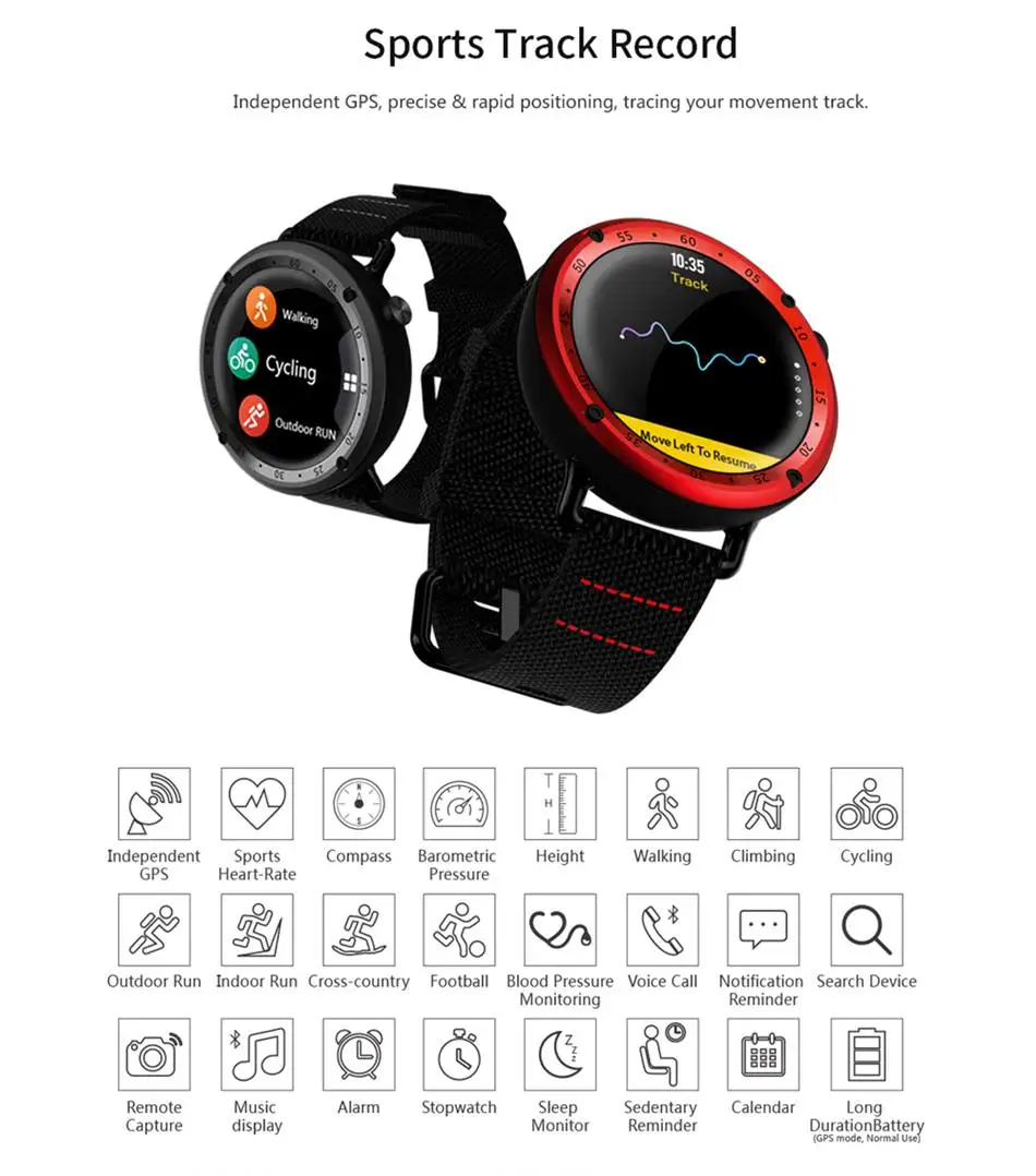 Спортивные Смарт-часы Bakeey L19, Android, монитор сердечного ритма, Барометрический gps, датчик давления крови, музыкальный будильник, фитнес-Смарт-часы, браслет