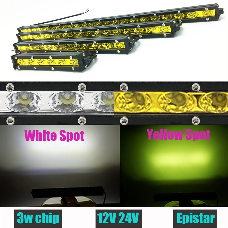White Yellow 18W 36W 54W 72W 90W Led Light Bar Single Row Offroad Work Driving font