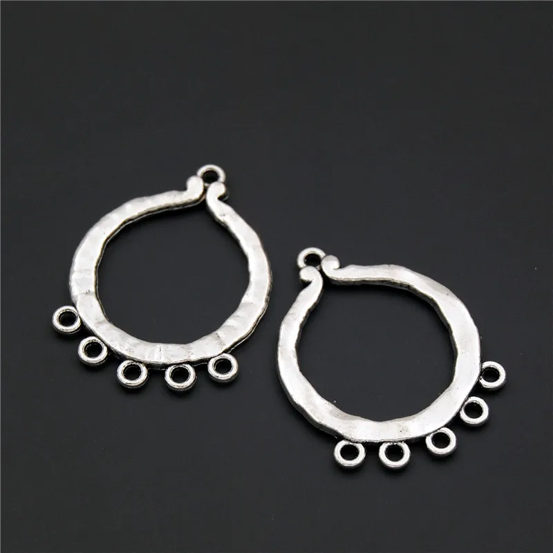 

5pcs Vintage Silver Zinc Alloy Hollow Out Round Chandelier Jewelry Pendants Charms Finding A2324