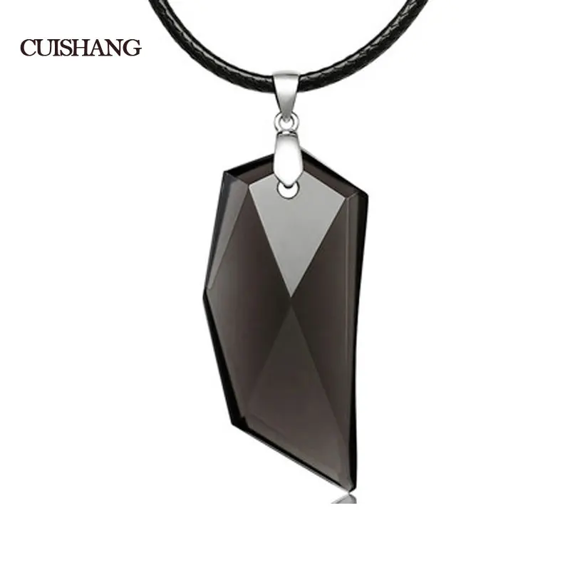 

CSJ Natural Obsidian Pendants Sterling 925 Silver Necklace For Women and Man Fine Vintage Jewelry Party Brown Smoky Crystal Gift