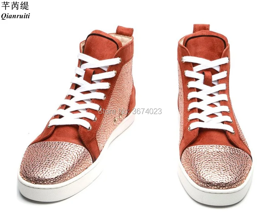 

Qianruiti Men High Top Crystal Sneakers Lace-up Rhinestone Flats Casual Shoes for Men