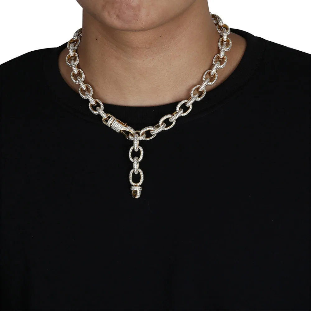 JINAO, цепочка в стиле хип-хоп с микро цирконием, 15 мм, золото, серебро, витая и овальная цепочка, ожерелья для женщин, мужские подарки, застежка-лобстер