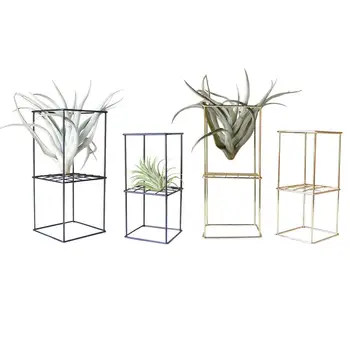 

Rustic Iron Freestanding Hanging Metal 2-layer Geometrical Shaped Square Air Plant Receptacle Flower Stand Rack Holders