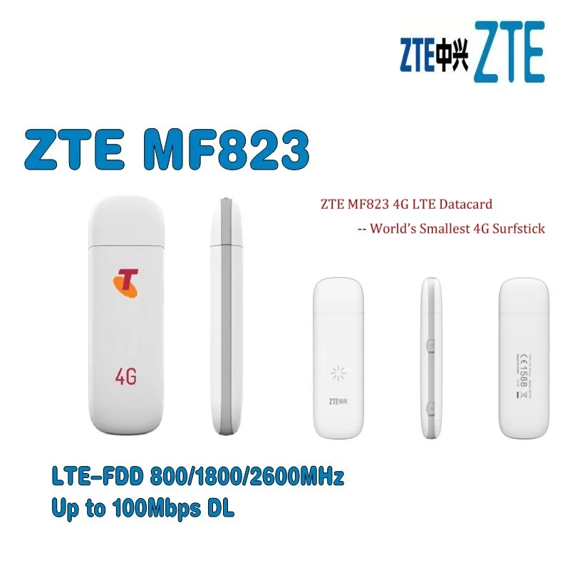 Placa de Dados t e Mf823 Lte de Banda Original Desbloqueado Mbps 4g Larga Usb Modem Dongle Prancha Mais 2pcs Antena z 100 5 mbps 4g lte de banda larga usb