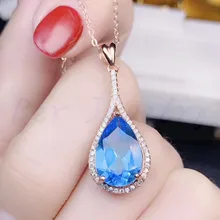 Натуральный топаз, подвеска,, натуральный настоящий голубой топаз, серебро 925 пробы, ювелирные украшения, 12ct драгоценный камень# S194601