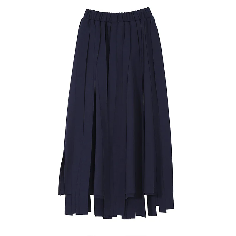 [EAM] Новинка весны, высокая эластичная талия, черная Свободная юбка большого размера с ленточками, Женская мода JH370 - Цвет: blue