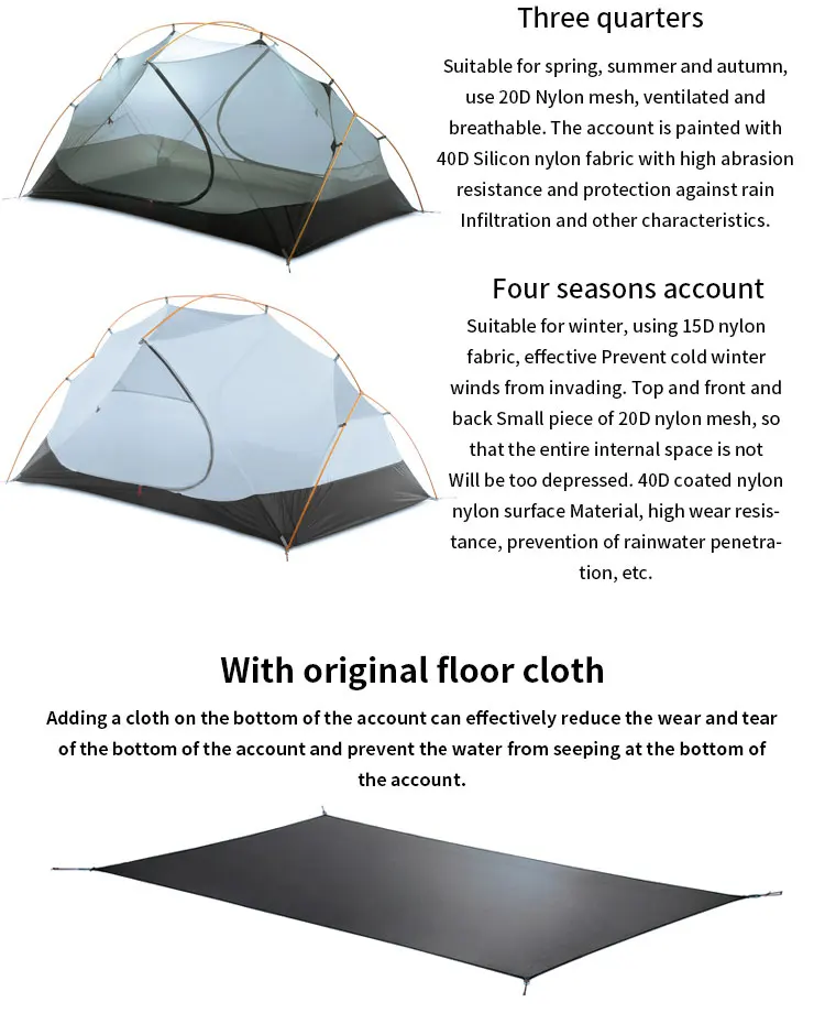3F UL GEAR Floating Cloud 2 Camping Tent 3-4 Season 15D Outdoor Ultralight Silicon Coated Nylon Hunting Waterproof Tents