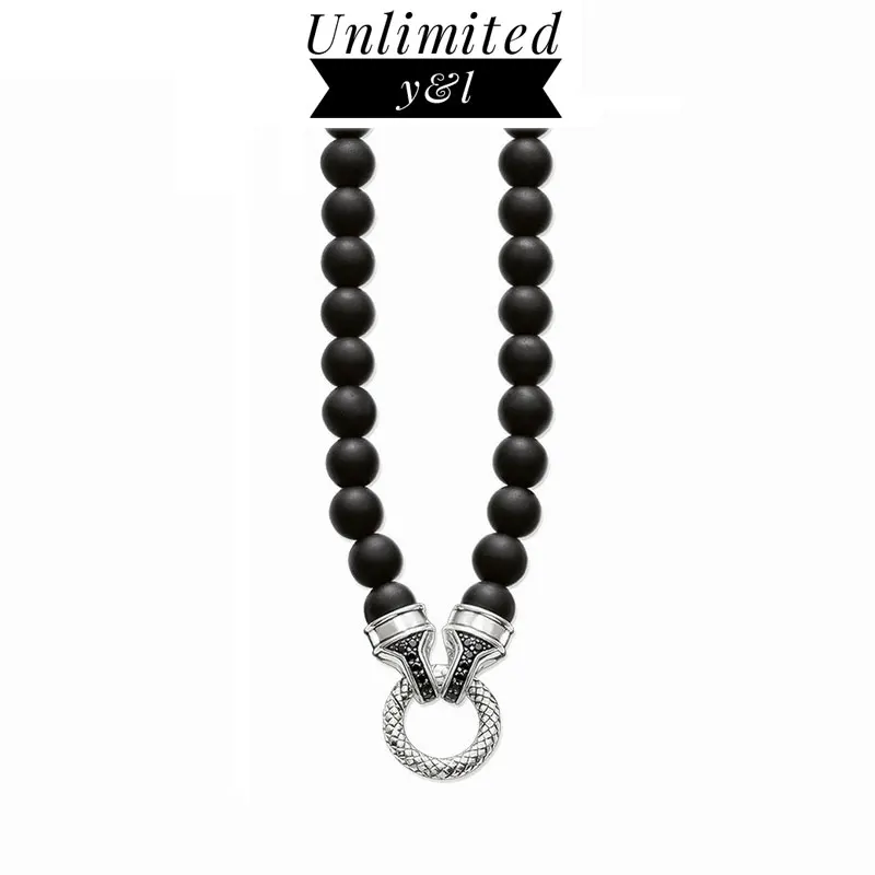 

10MM Black Obsidian Beads Necklaces Pendant Carrier Necklaces Accessories for Men Punk Style Silver Fashion Jewelry Gift