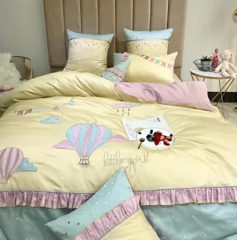 

Hot air balloon of youth Bedding Set Embroidery Bed Set Luxury 60S egyptian cotton Bed Sheet Queen King size Duvet Cover Set