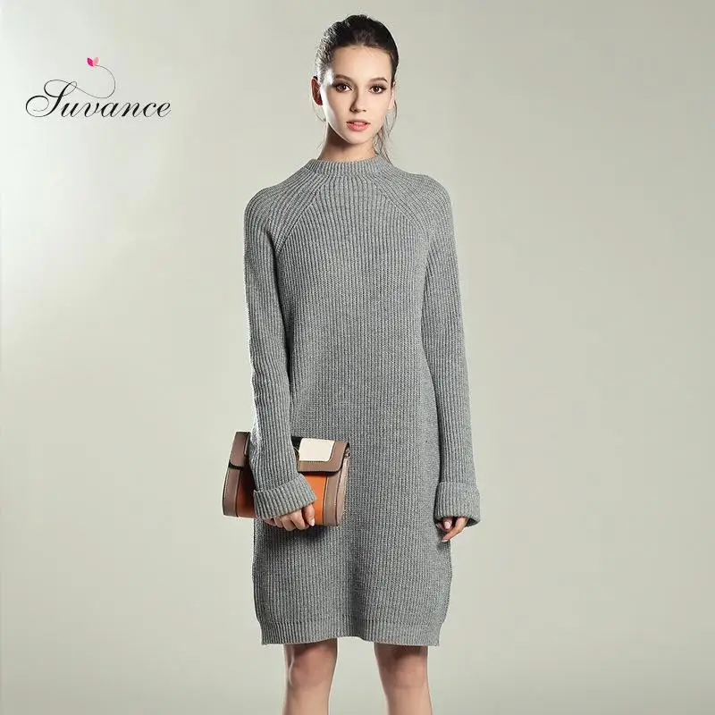 Fashion Loose Solid Color O Neck Long Sleeves Knitted Long
