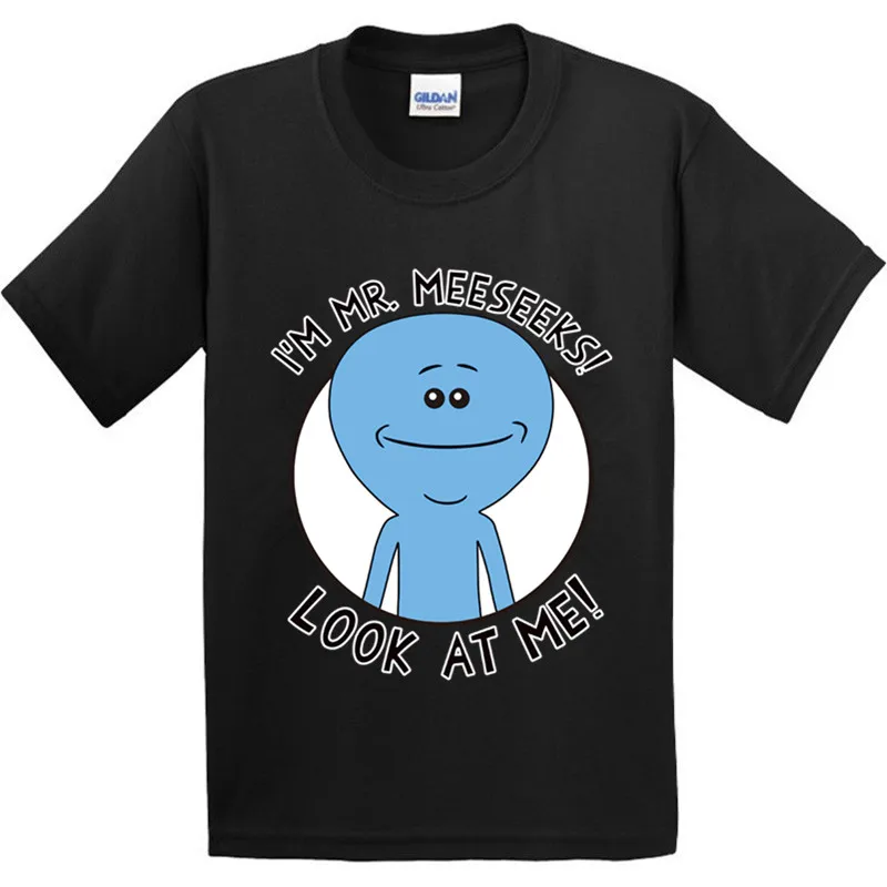 Детская футболка из хлопка с принтом «Рик и Морти», Забавные топы с надписью «I'm мистер мисикс Look at Me» для мальчиков и девочек, детская футболка, GMT027 - Цвет: Black B