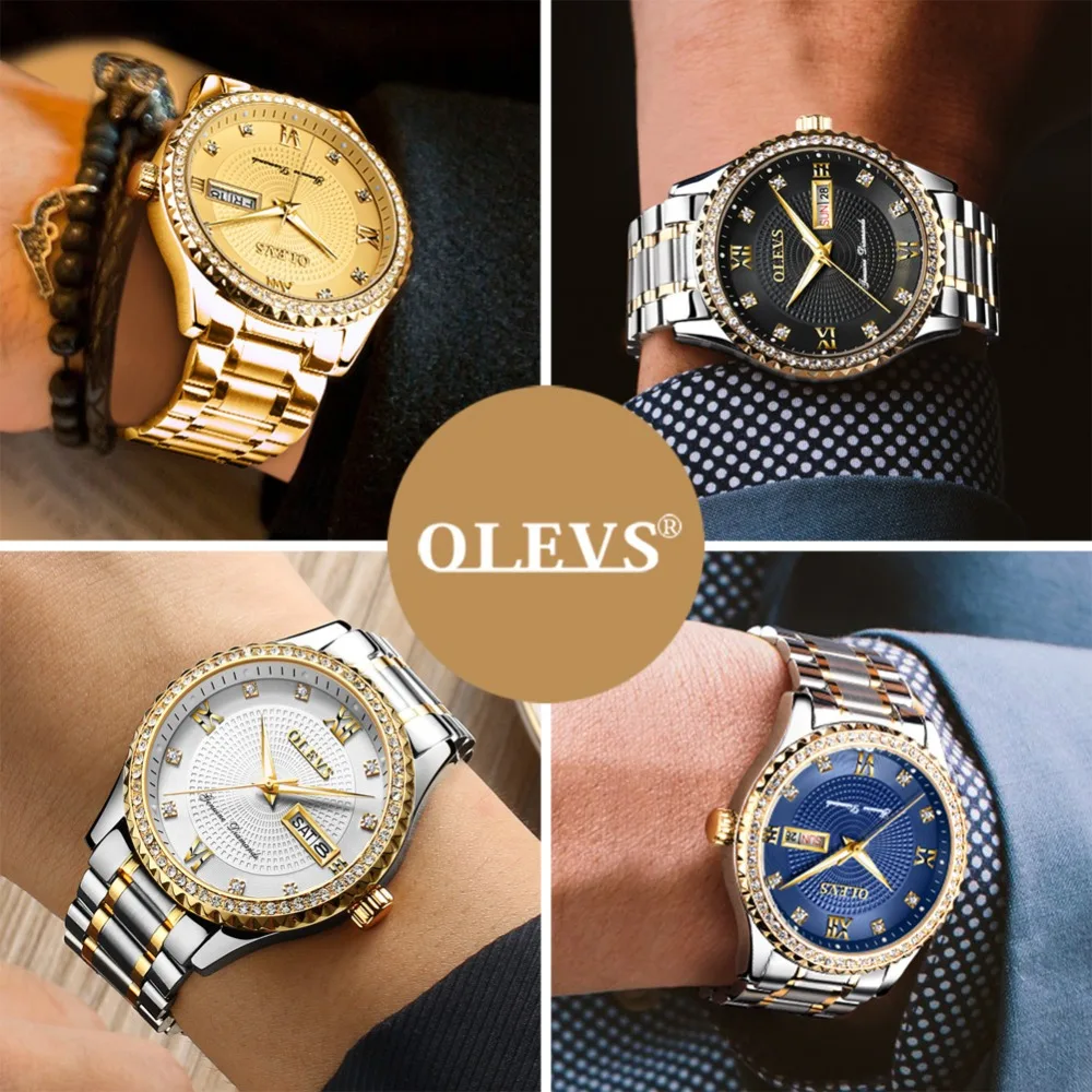 OLEVS роскошные часы с бриллиантами календарем недели мужские светящиеся стрелки