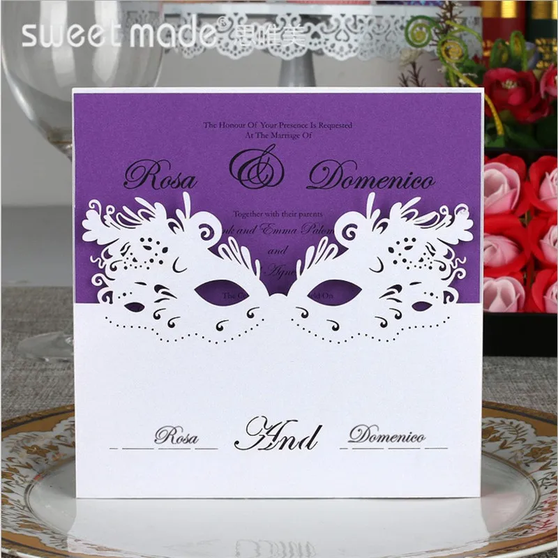 30pcs customized wedding invitations mysterious mask customized party invitations