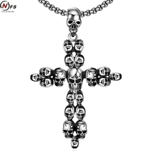 NFS Skeleton Skull Cross Plateado Colgante, Collar de Acero Inoxidable 316L Muchacho de Los Hombres de Regalo de Navidad de La Joyería Amigo El Epakcet