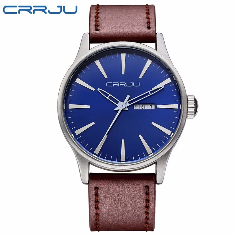 

CRRJU Top Luxury Brand Relogio Masculino Date Leather Casual Watch Men Sports Watches Quartz Military Wrist Watch Male Clock