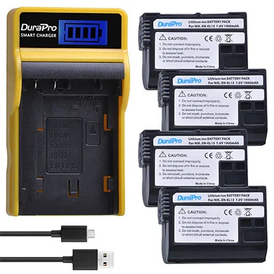 DuraPro 2pc1900mAh EN-EL15 RU EL15 Li-Ion Батарея+ ЖК-дисплей USB Зарядное устройство для Nikon D800E D800 D600 D7100 D7000 D7100 V1 MB-D14 Камера - Цвет: 4 Battery Set