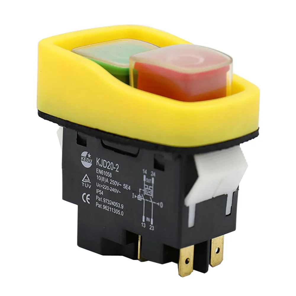 

KEDU Push Button Switch KJD20-2 10/12A 220/250V 4 pins Solenoid Emergency Stop Pushbutton Switches for Electrical Power Tools