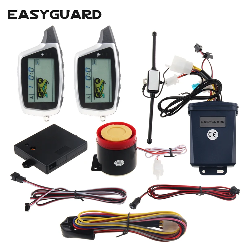 Quality EASYGUAR two way motorcycle alarm LCD display rechargeable transmitter remote engine start microwave sensor shock sensor