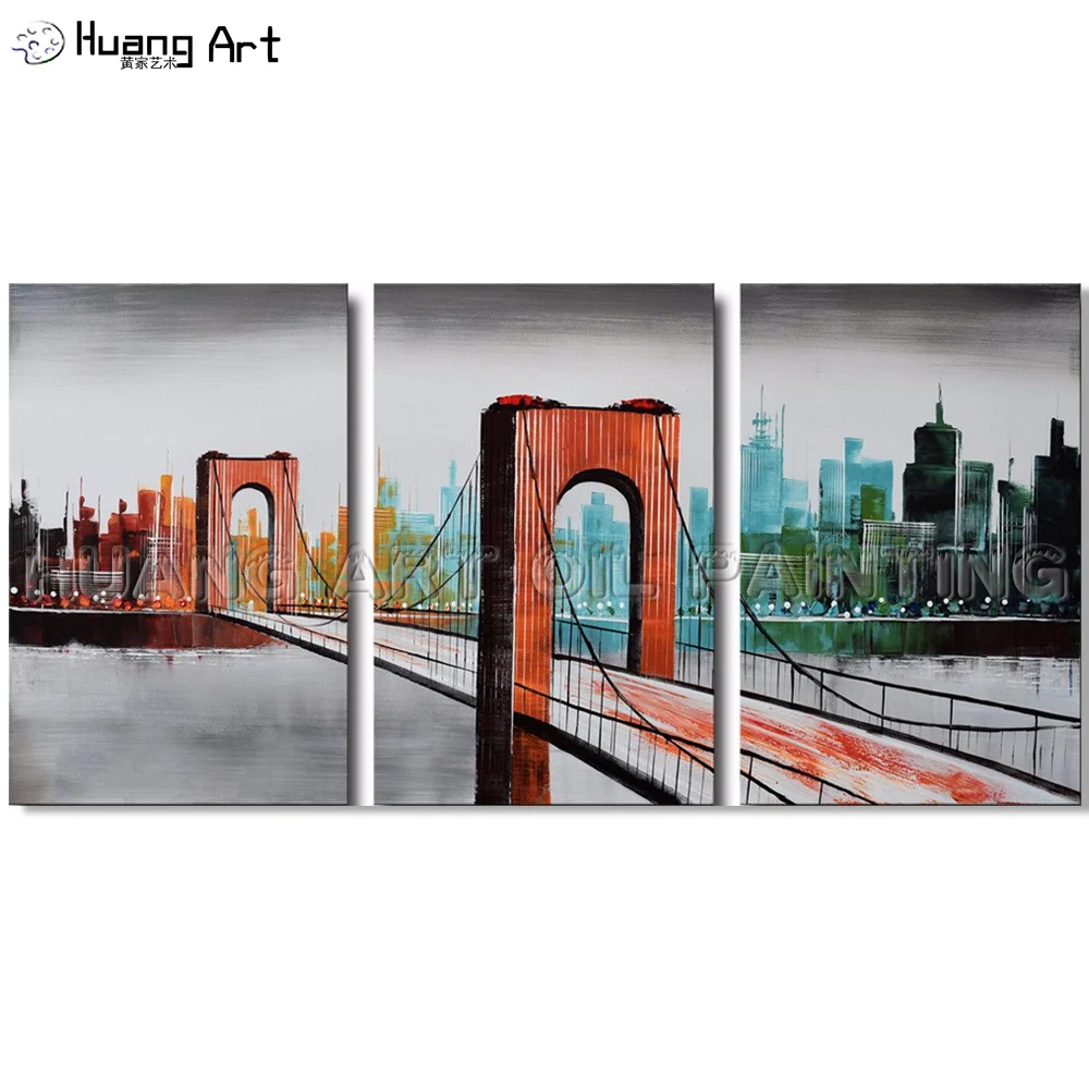 

Hand-painted Abstract Knife Landscape Group of Oil Paintings on Canvas Modern Golden Gate Bridge Oil Painting for Decoration