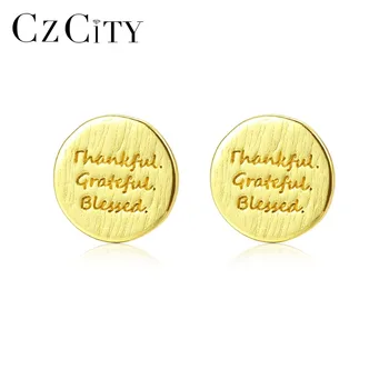 

CZCITY 925 Sterling Silver Letter Round Stud Earrings for Women 3 Color Choices Trendy Earrings Fine Jewelry the Bless Gift
