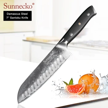 

SUNNECKO Professional 7 inch Santoku Knife Damascus Steel Japanese VG10 Sharp Blade Kitchen Knives G10 Handle Meat Chef's Cutter