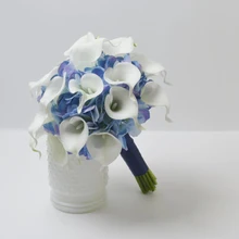 Белый cala Лилия и Голубая Гортензия Свадебный букет аксессуары выпускного вечера вечерние украшения Свадебный Цветочный букет невесты свадьбы