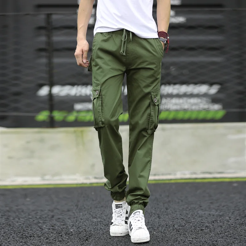 Brand Casual Pants Men Black Army green khaki Cargo Pants Side Weave ...